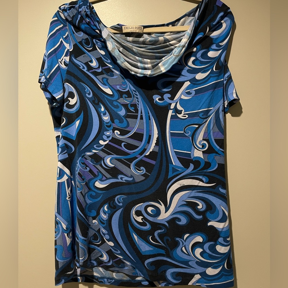 Emilio Pucci Swirl Print Blue Top